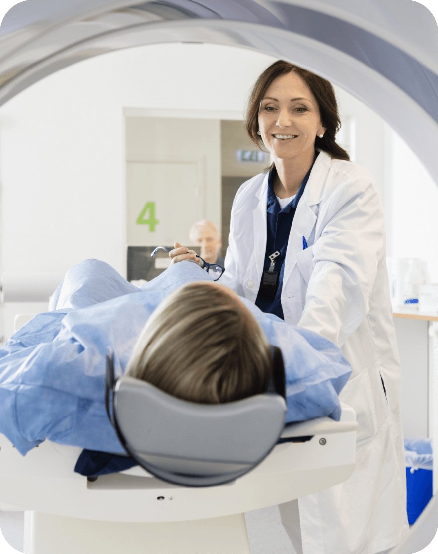 Doctor helping a patient getting a scan